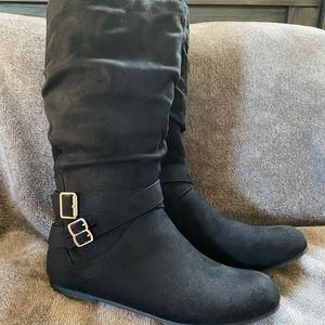 Faux suede girls knee high black boots sz 5
